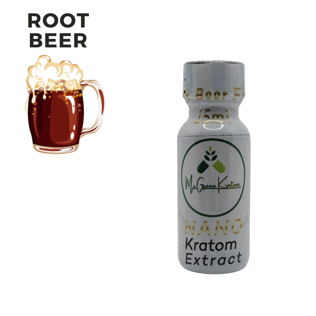 Kratom Extract Shots, front side, root beer.